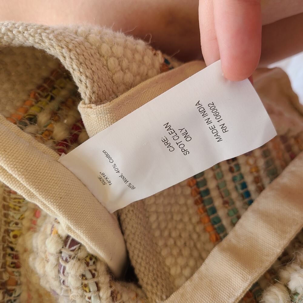 Woven Tote Bag Purse Boho Beachy Cottagecore Cream Rainbow Chevron Textured - Picture 4 of 4
